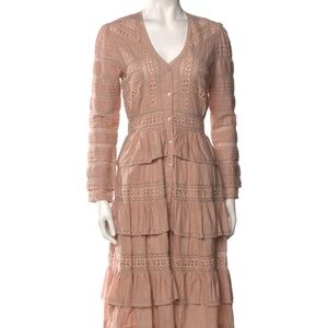 LoveShackFancy V-Neck Midi Length Dress XS Pink Taupe